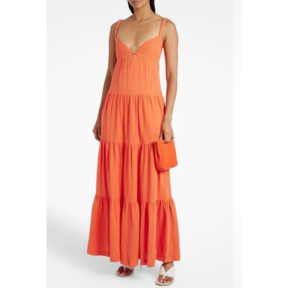 SIMKHAI  Mirabelle orange Crinkled organic cotton gauze maxi dress L